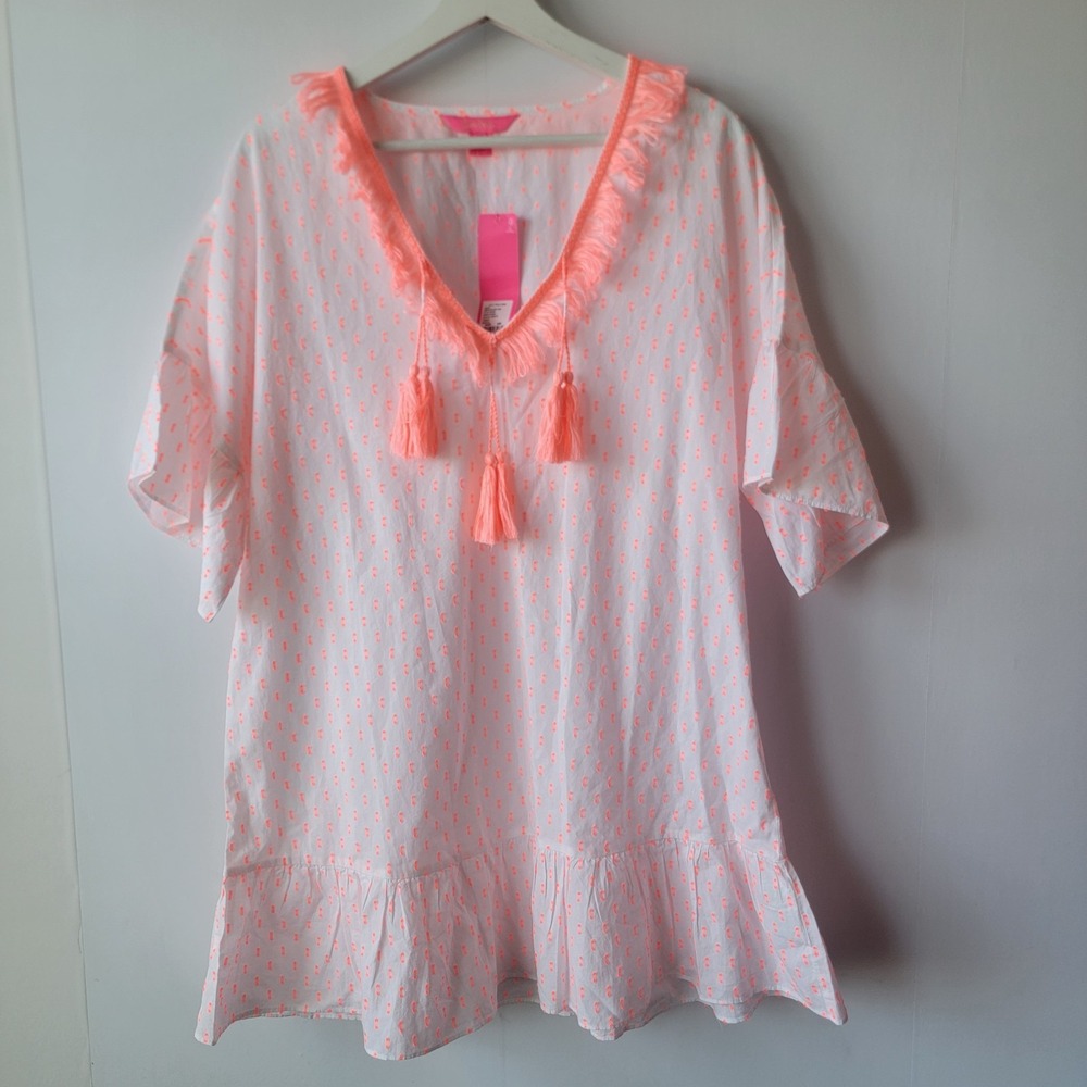 Lilly Pulitzer Kipper Cover-Up Tangelo Neon Clip Beach Dress size S/M Swimwear